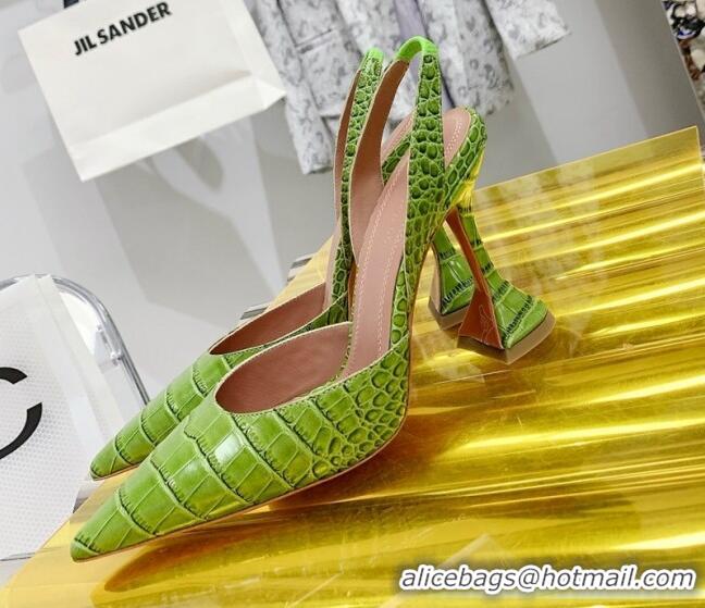 Classic Amina Muaddi Crocodile Embossed Leather Sandals 9.5cm 111232 Green