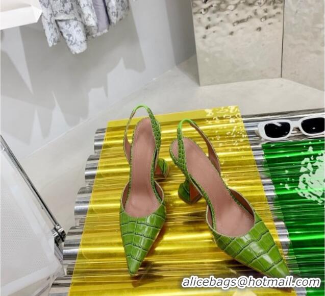 Classic Amina Muaddi Crocodile Embossed Leather Sandals 9.5cm 111232 Green