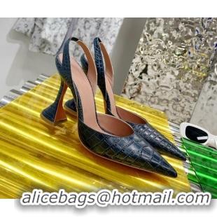 Popular Style Amina Muaddi Crocodile Embossed Leather Sandals 9.5cm 111233 Navy Blue