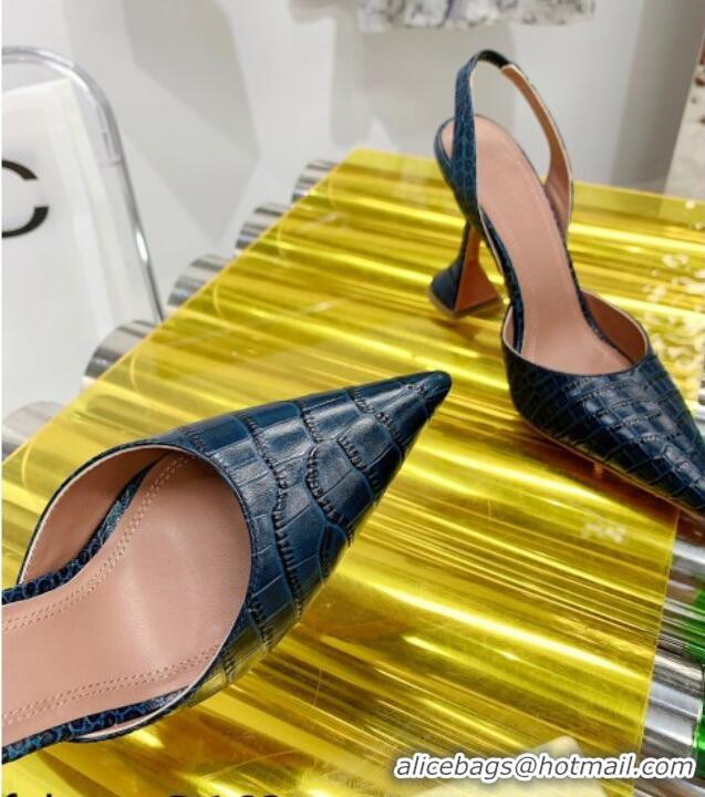 Popular Style Amina Muaddi Crocodile Embossed Leather Sandals 9.5cm 111233 Navy Blue