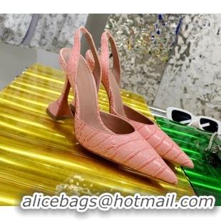 Best Product Amina Muaddi Crocodile Embossed Leather Sandals 9.5cm 111233 Pink