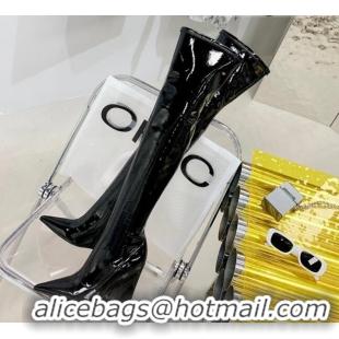 Low Cost Amina Muaddi Patent Leather Wedge 9.5cm High Boots 112333 Black