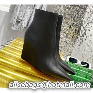 Best Design Amina Muaddi Calfskin Wedge 9.5cm Ankle Boots 112338 Black