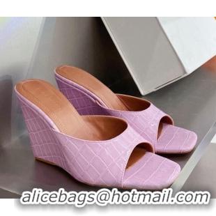 Best Price Amina Muaddi Stone Embossed Leather Wedge Sandals 9.5cm 121310 Purple