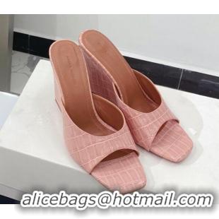 Low Cost Amina Muaddi Stone Embossed Leather Wedge Sandals 9.5cm 121310 Light Pink