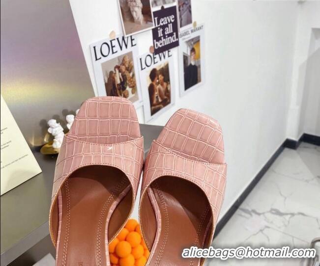 Low Cost Amina Muaddi Stone Embossed Leather Wedge Sandals 9.5cm 121310 Light Pink