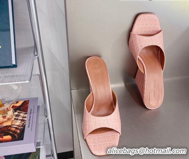 Low Cost Amina Muaddi Stone Embossed Leather Wedge Sandals 9.5cm 121310 Light Pink