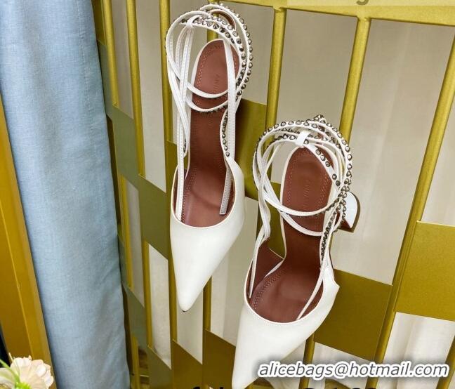 Top Design Amina Muaddi Patent Leather Studded Wrap Sandals 9.5cm 121314 White