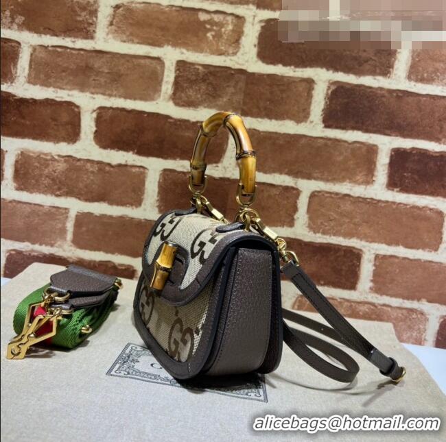 Super Quality Gucci Jumbo GG Canvas Small Top Handle Bag with Bamboo ‎675797 Camel Brown 2022