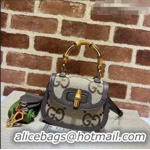 Top Quality Gucci Jumbo GG Canvas Mini Top Handle Bag with Bamboo 686864 Camel Brown 2022