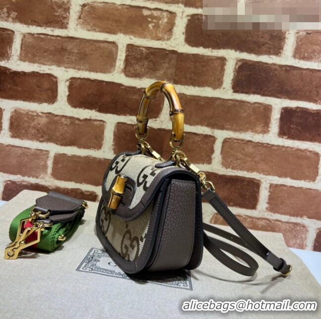 Top Quality Gucci Jumbo GG Canvas Mini Top Handle Bag with Bamboo 686864 Camel Brown 2022