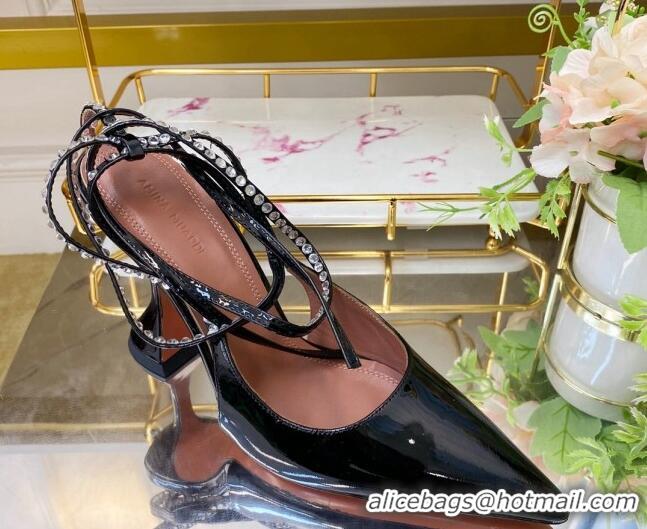 Top Grade Amina Muaddi Patent Leather Studded Wrap Sandals 9.5cm 121314 Black