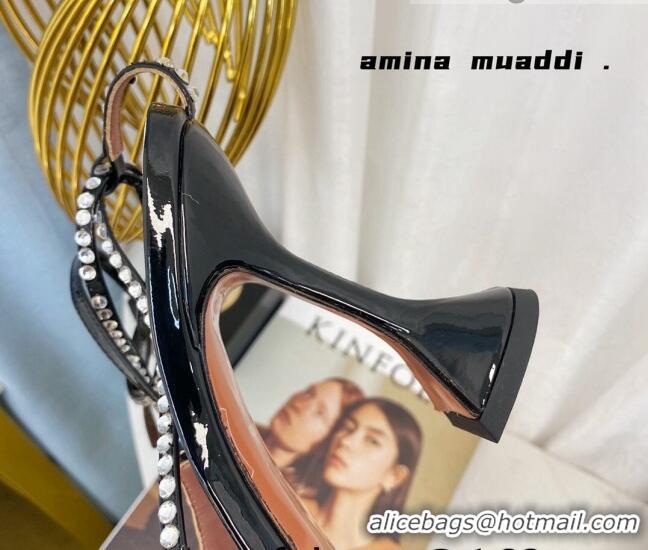 Top Grade Amina Muaddi Patent Leather Studded Wrap Sandals 9.5cm 121314 Black