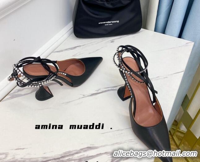 Shop Duplicate Amina Muaddi Lambskin Studded Wrap Sandals 9.5cm 121315 Black