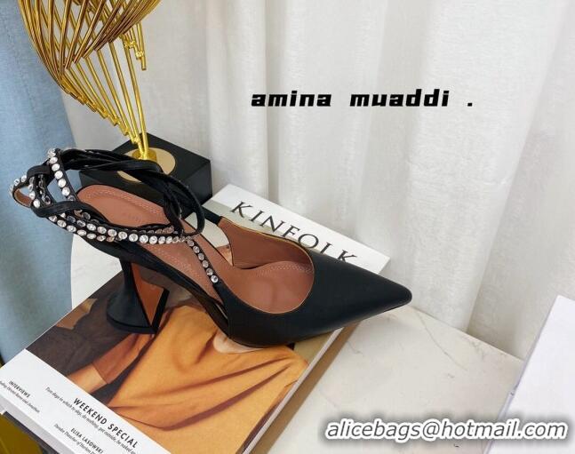 Shop Duplicate Amina Muaddi Lambskin Studded Wrap Sandals 9.5cm 121315 Black