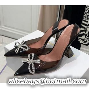 Popular Style Amina Muaddi TPU Slingback Pumps with Crystal Bow 9.5cm 122016 Black