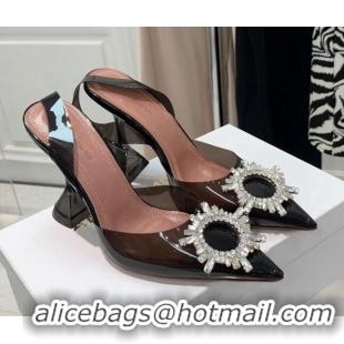 Unique Style Amina Muaddi TPU Slingback Pumps with Crystal Circle 9.5cm 122018 Black