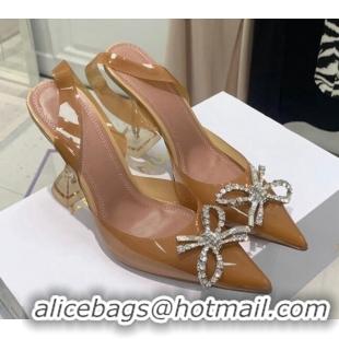 Good Looking Amina Muaddi TPU Slingback Pumps with Crystal Bow 9.5cm 122019 Light Brown