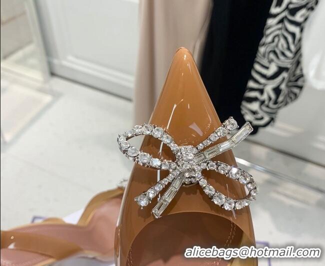 Good Looking Amina Muaddi TPU Slingback Pumps with Crystal Bow 9.5cm 122019 Light Brown