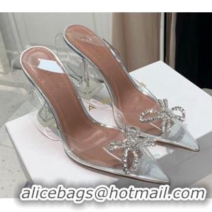 Charming Amina Muaddi TPU Slingback Pumps with Crystal Bow 9.5cm 122019 White