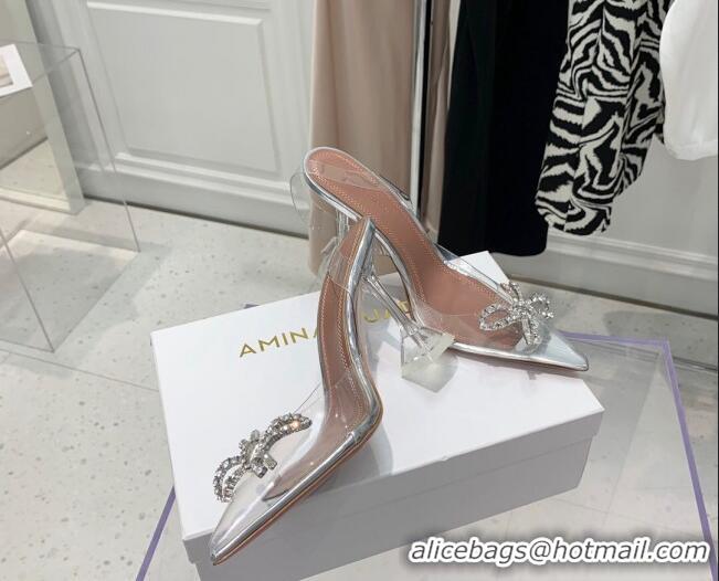 Charming Amina Muaddi TPU Slingback Pumps with Crystal Bow 9.5cm 122019 White