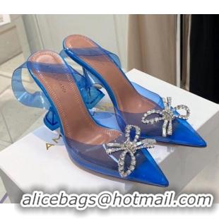 Best Luxury Amina Muaddi TPU Slingback Pumps with Crystal Bow 9.5cm 122023 Blue