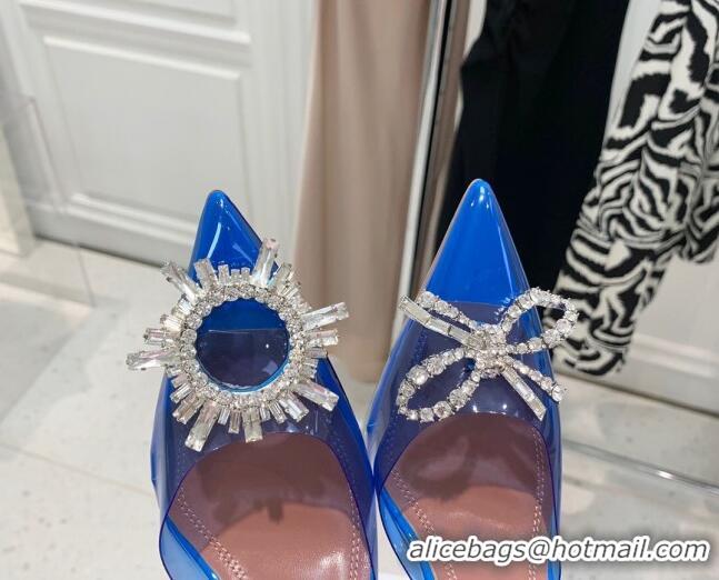 Best Luxury Amina Muaddi TPU Slingback Pumps with Crystal Bow 9.5cm 122023 Blue