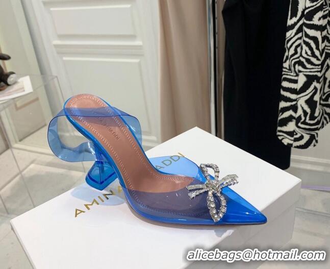 Best Luxury Amina Muaddi TPU Slingback Pumps with Crystal Bow 9.5cm 122023 Blue