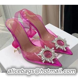 Unique Style Amina Muaddi TPU Slingback Pumps with Crystal Circle 9.5cm 122028 Pink