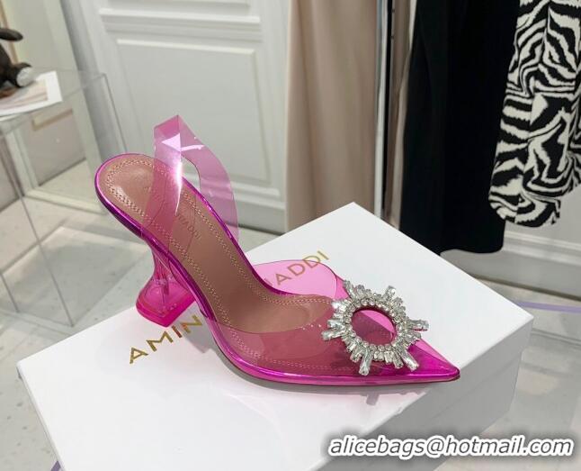 Unique Style Amina Muaddi TPU Slingback Pumps with Crystal Circle 9.5cm 122028 Pink