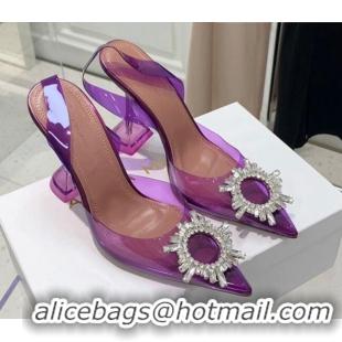 Best Quality Amina Muaddi TPU Slingback Pumps with Crystal Circle 9.5cm 122031 Purple