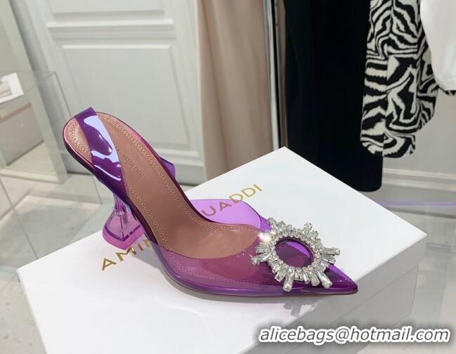 Best Quality Amina Muaddi TPU Slingback Pumps with Crystal Circle 9.5cm 122031 Purple