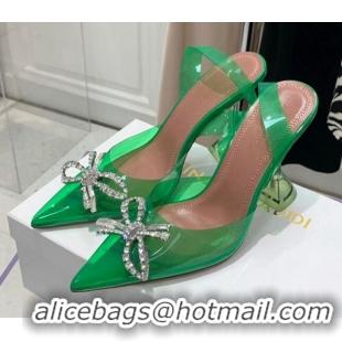 Best Price Amina Muaddi TPU Slingback Pumps with Crystal Bow 9.5cm 122032 Green