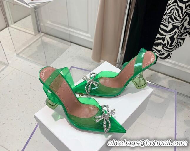 Best Price Amina Muaddi TPU Slingback Pumps with Crystal Bow 9.5cm 122032 Green