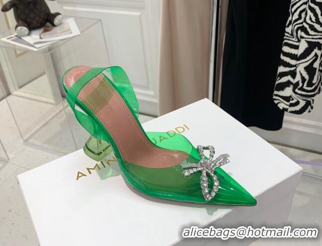 Best Price Amina Muaddi TPU Slingback Pumps with Crystal Bow 9.5cm 122032 Green