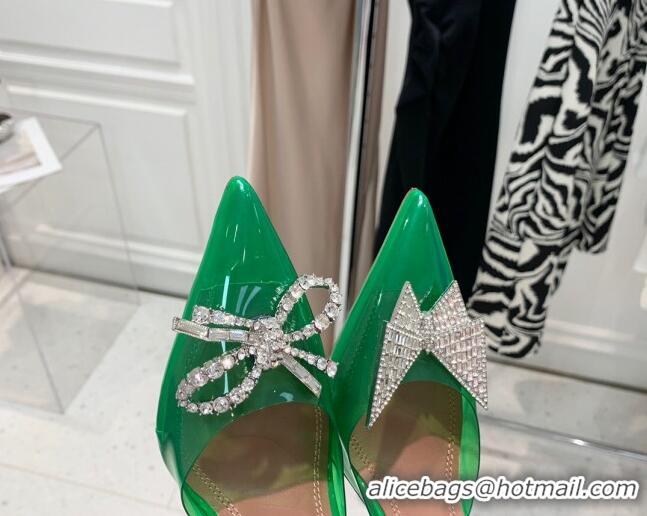 Best Price Amina Muaddi TPU Slingback Pumps with Crystal Bow 9.5cm 122032 Green