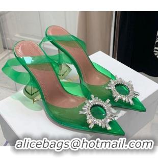 New Style Amina Muaddi TPU Slingback Pumps with Crystal Circle 9.5cm 122034 Green