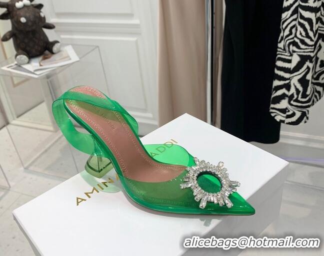 New Style Amina Muaddi TPU Slingback Pumps with Crystal Circle 9.5cm 122034 Green