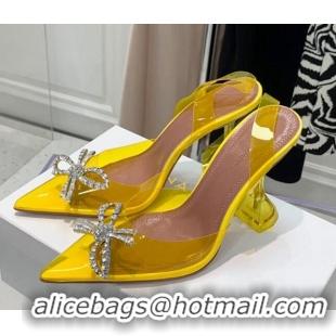 Custom Amina Muaddi TPU Slingback Pumps with Crystal Bow 9.5cm 122035 Yellow