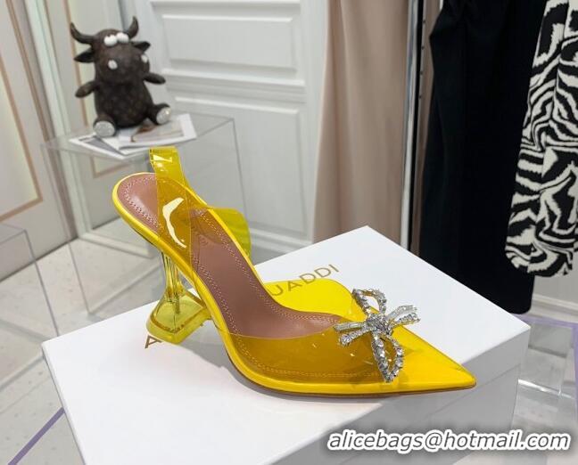 Custom Amina Muaddi TPU Slingback Pumps with Crystal Bow 9.5cm 122035 Yellow