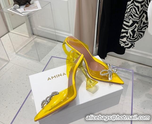 Custom Amina Muaddi TPU Slingback Pumps with Crystal Bow 9.5cm 122035 Yellow