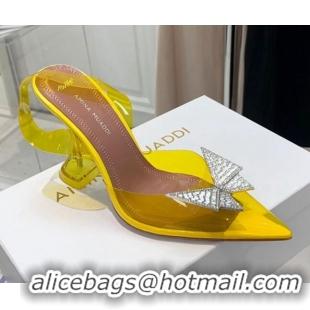 Top Quality Amina Muaddi TPU Slingback Pumps with Crystal Butterfly 9.5cm 122036 Yellow