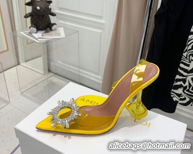 Good Taste Amina Muaddi TPU Slingback Pumps with Crystal Circle 9.5cm 122037 Yellow