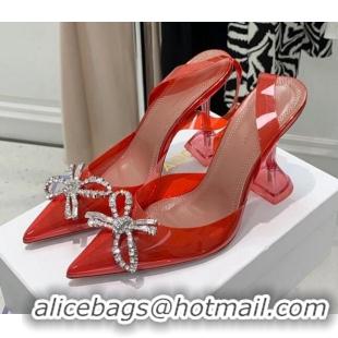 Perfect Amina Muaddi TPU Slingback Pumps with Crystal Bow 9.5cm 122038 Red