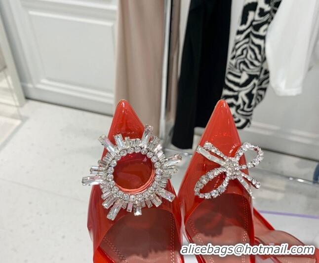 Perfect Amina Muaddi TPU Slingback Pumps with Crystal Bow 9.5cm 122038 Red