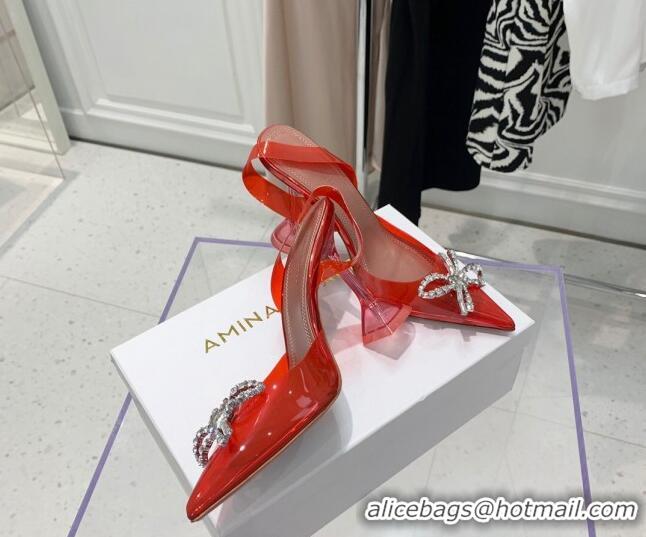 Perfect Amina Muaddi TPU Slingback Pumps with Crystal Bow 9.5cm 122038 Red