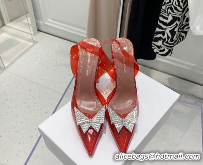 Low Price Amina Muaddi TPU Slingback Pumps with Crystal Butterfly 9.5cm 122039 Red