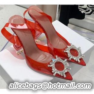 Best Design Amina Muaddi TPU Slingback Pumps with Crystal Circle 9.5cm 122040 Red