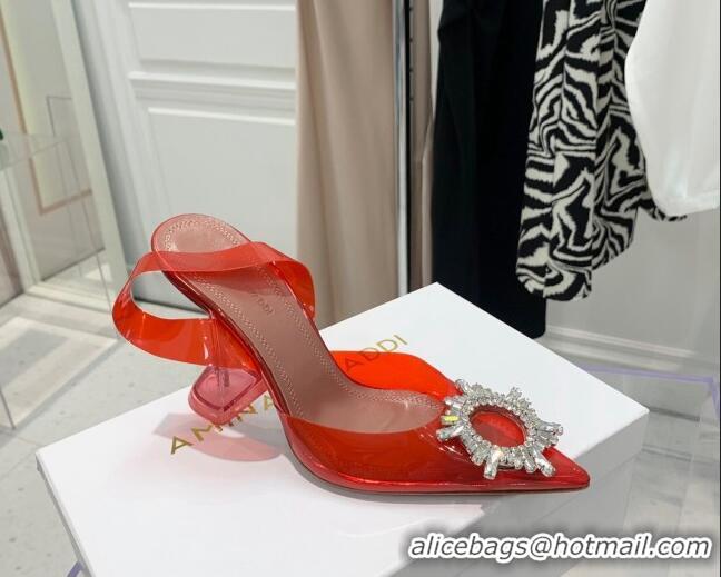 Best Design Amina Muaddi TPU Slingback Pumps with Crystal Circle 9.5cm 122040 Red