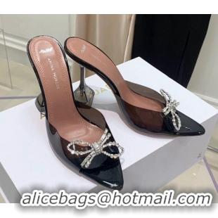 Good Quality Amina Muaddi TPU Pointed Slide Sandals with Crystal Bow 9.5cm 122051 Black